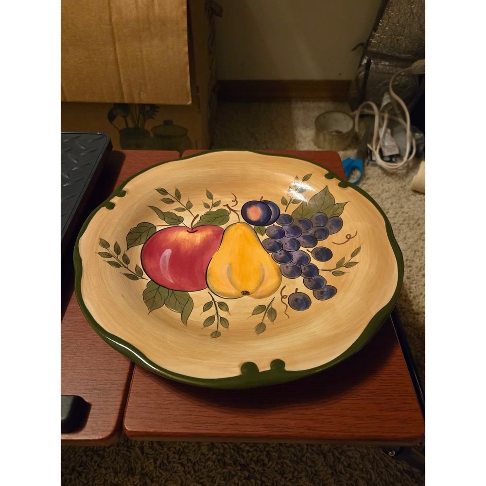 Home Trends Fruit Platter Ceramic Serving Plate Apple Pear Grapes Scalloped Rim